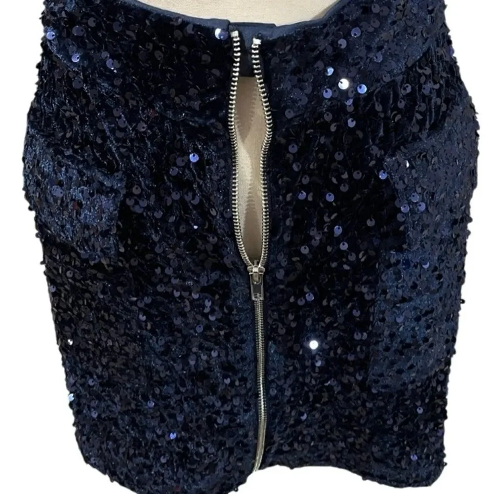 NY&Co Front Zipper Navy Sequin Mini Skirt